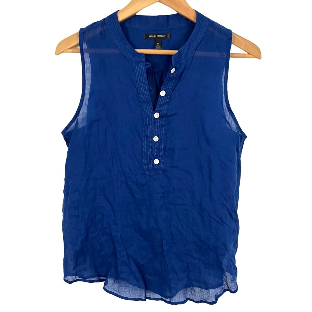 Banana Republic Blue Ramie Essential Tank Top Women Size Medium